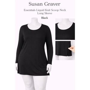 Susan Graver Essentials Liquid Knit Scoop Neck Long Sleeve Top Black Tunic